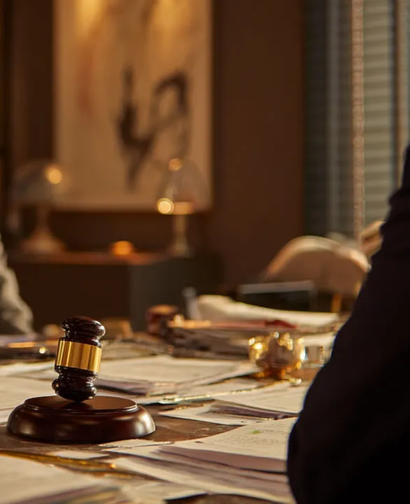 Gavel on desk in law office